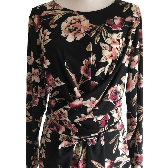 Rachel Rachel Roy Black Floral Faux Wrap Midi Dress Size 1X - Picture 12 of 12